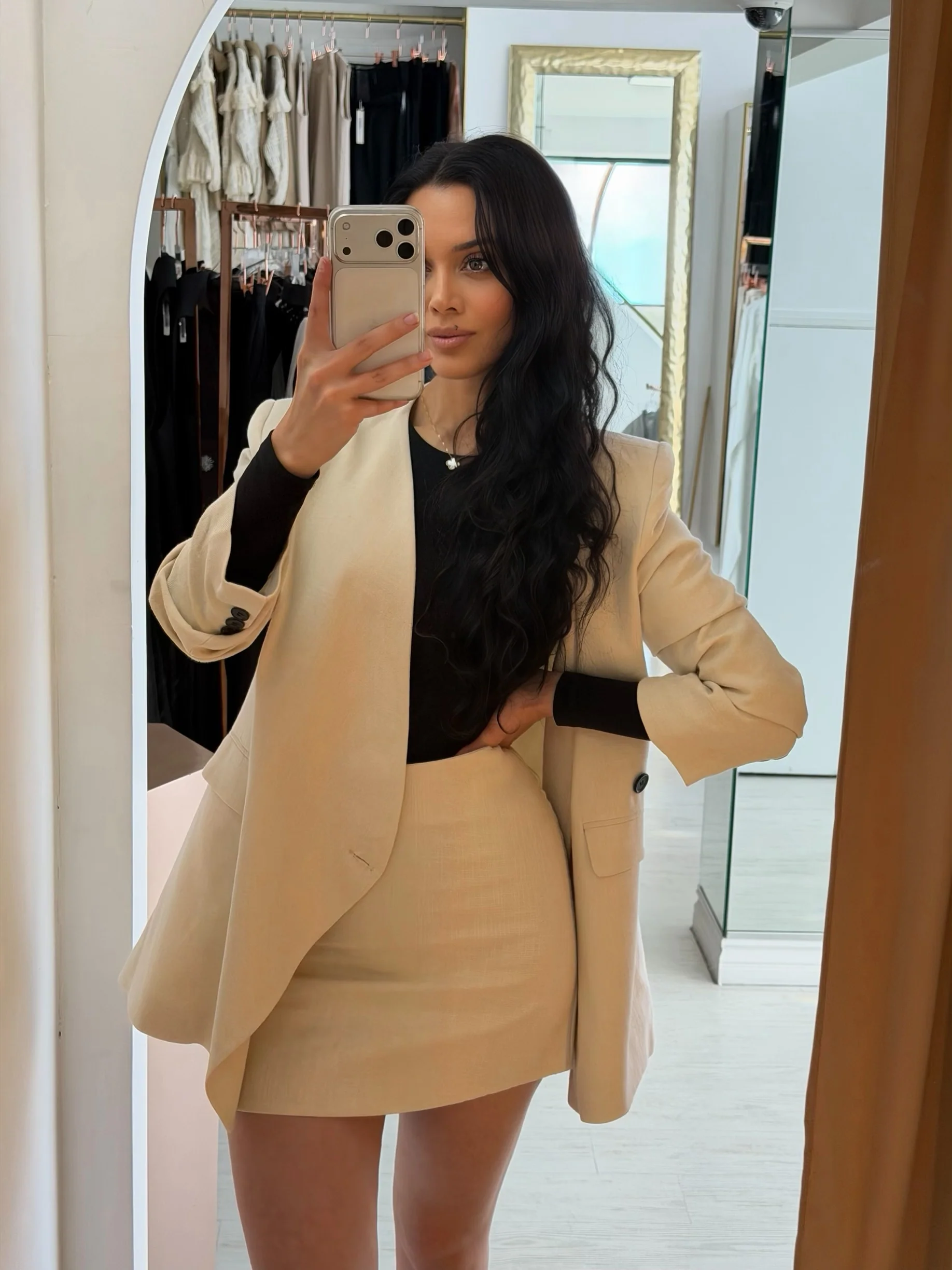 “Kyla” structured blazer and skirt set