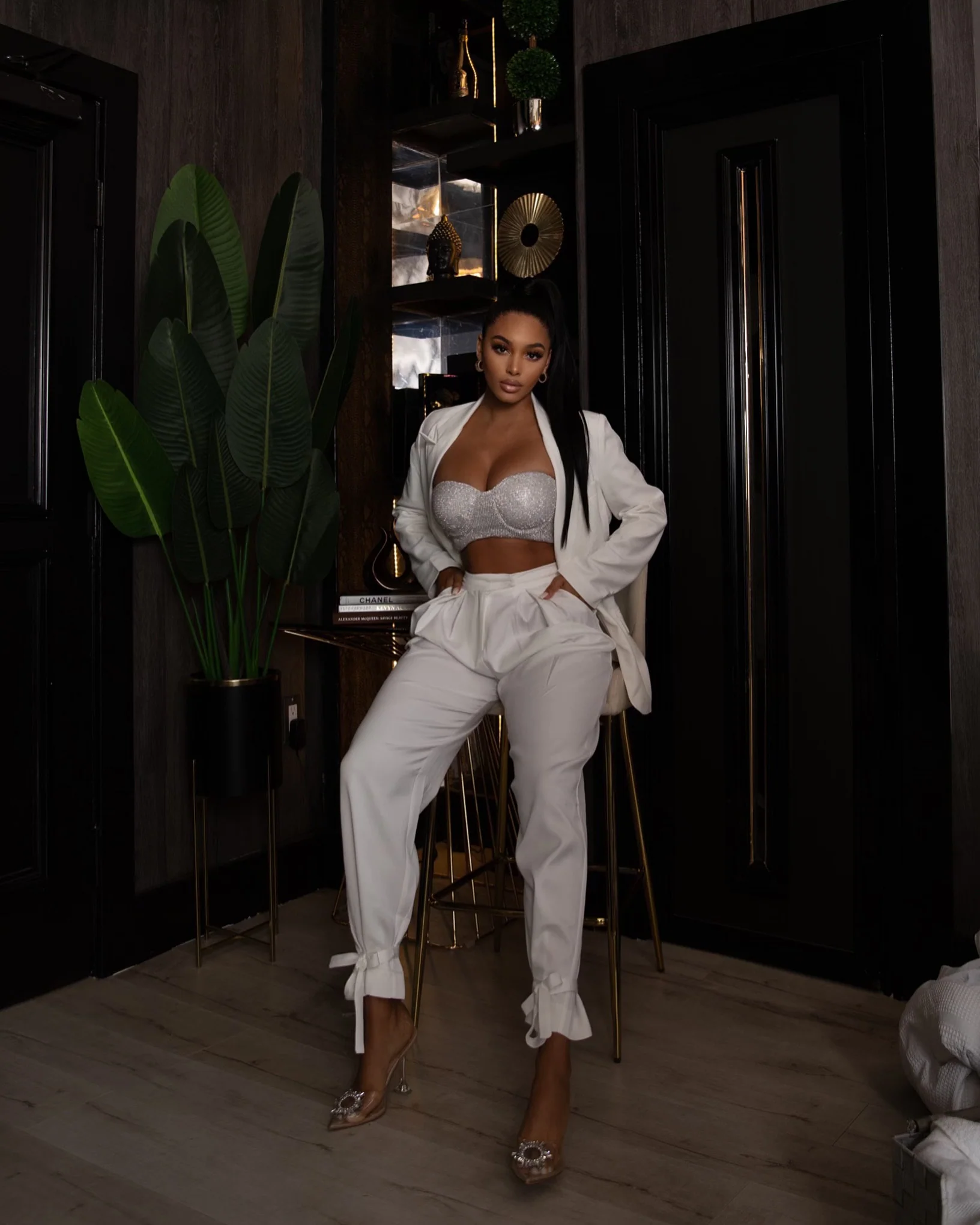 ‘CONFIDENCE’ Tied Bottom High Waisted Pants in White