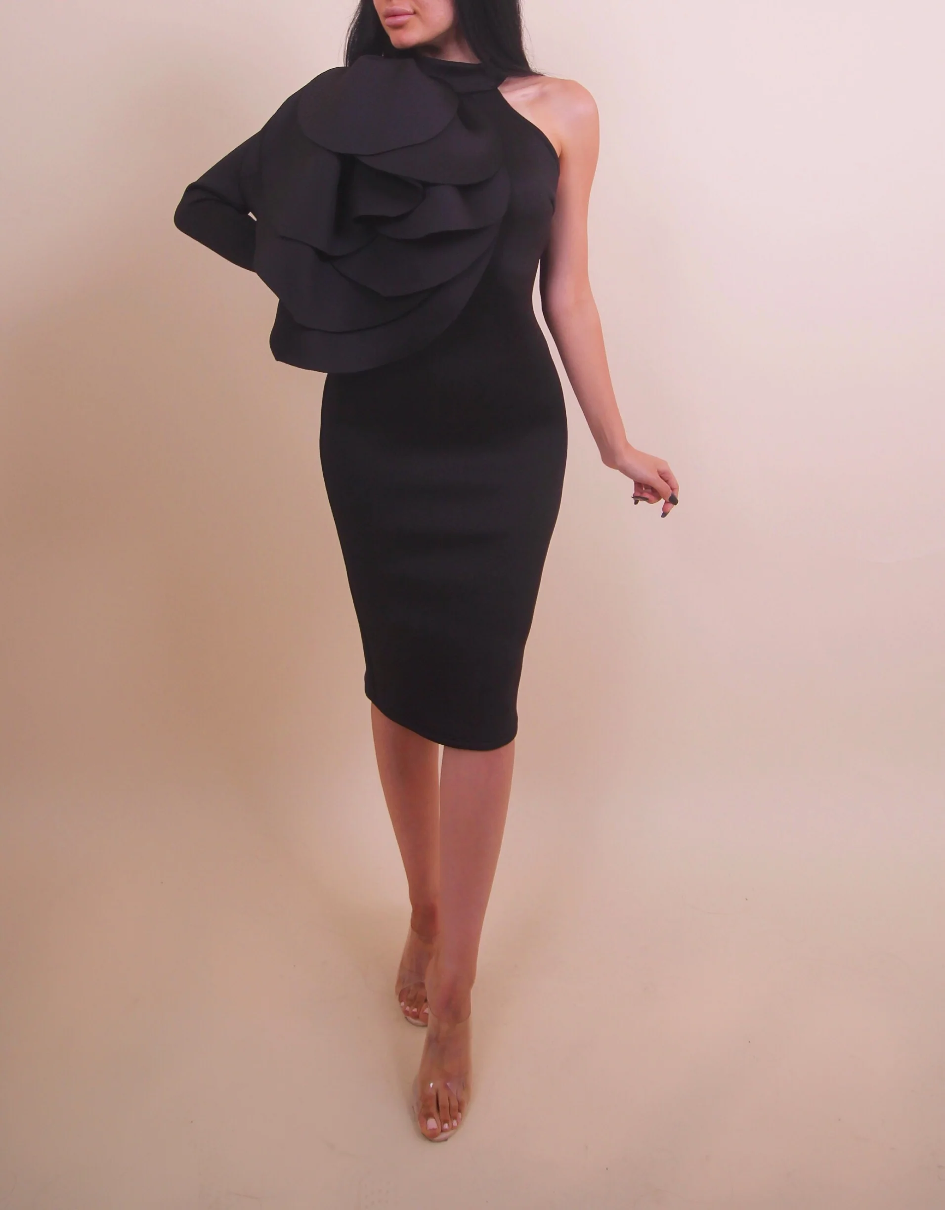 ‘PARDONNE MOI' One Sleeve Dress - Black - Image 4