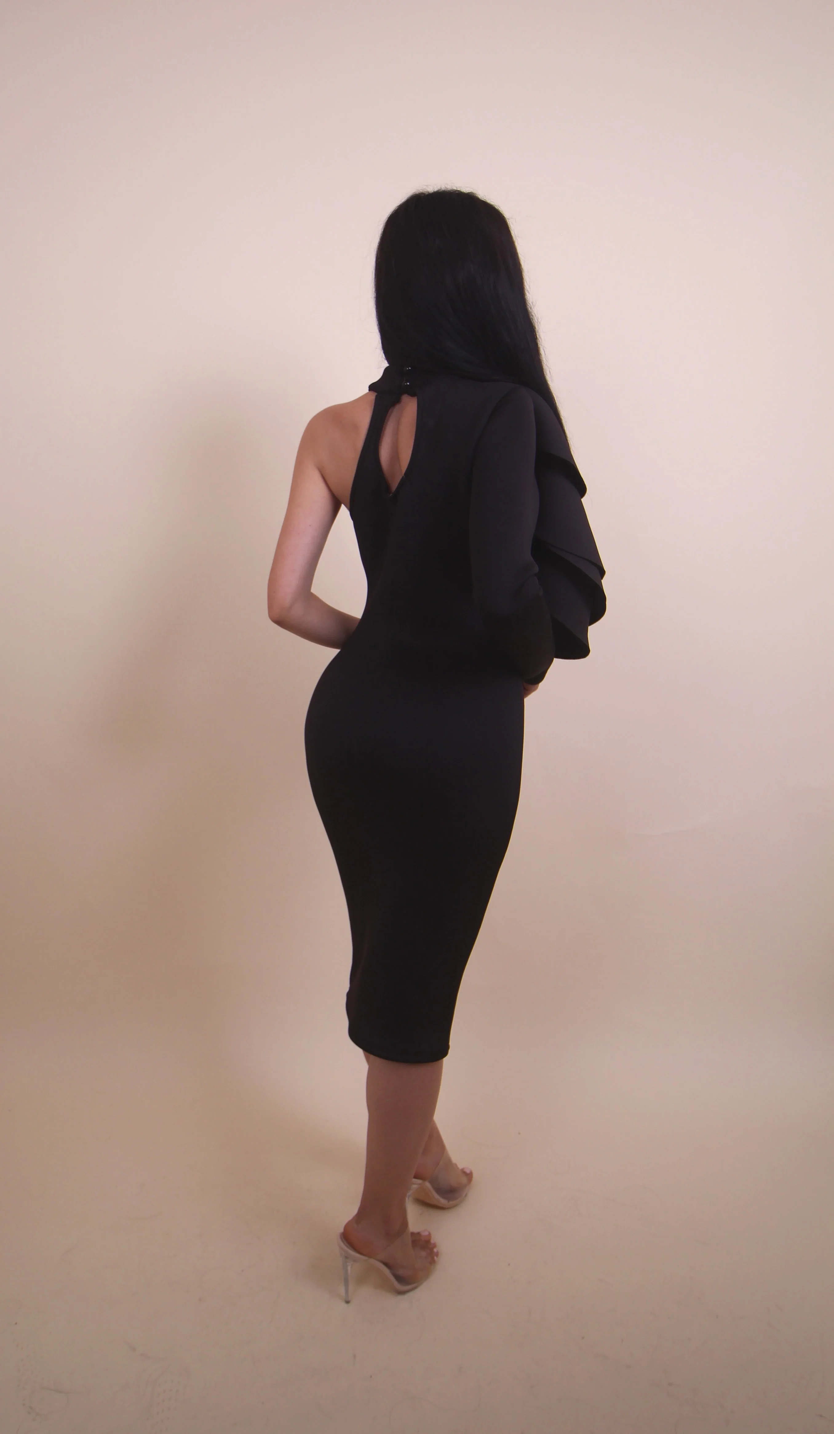 ‘PARDONNE MOI' One Sleeve Dress - Black - Image 5