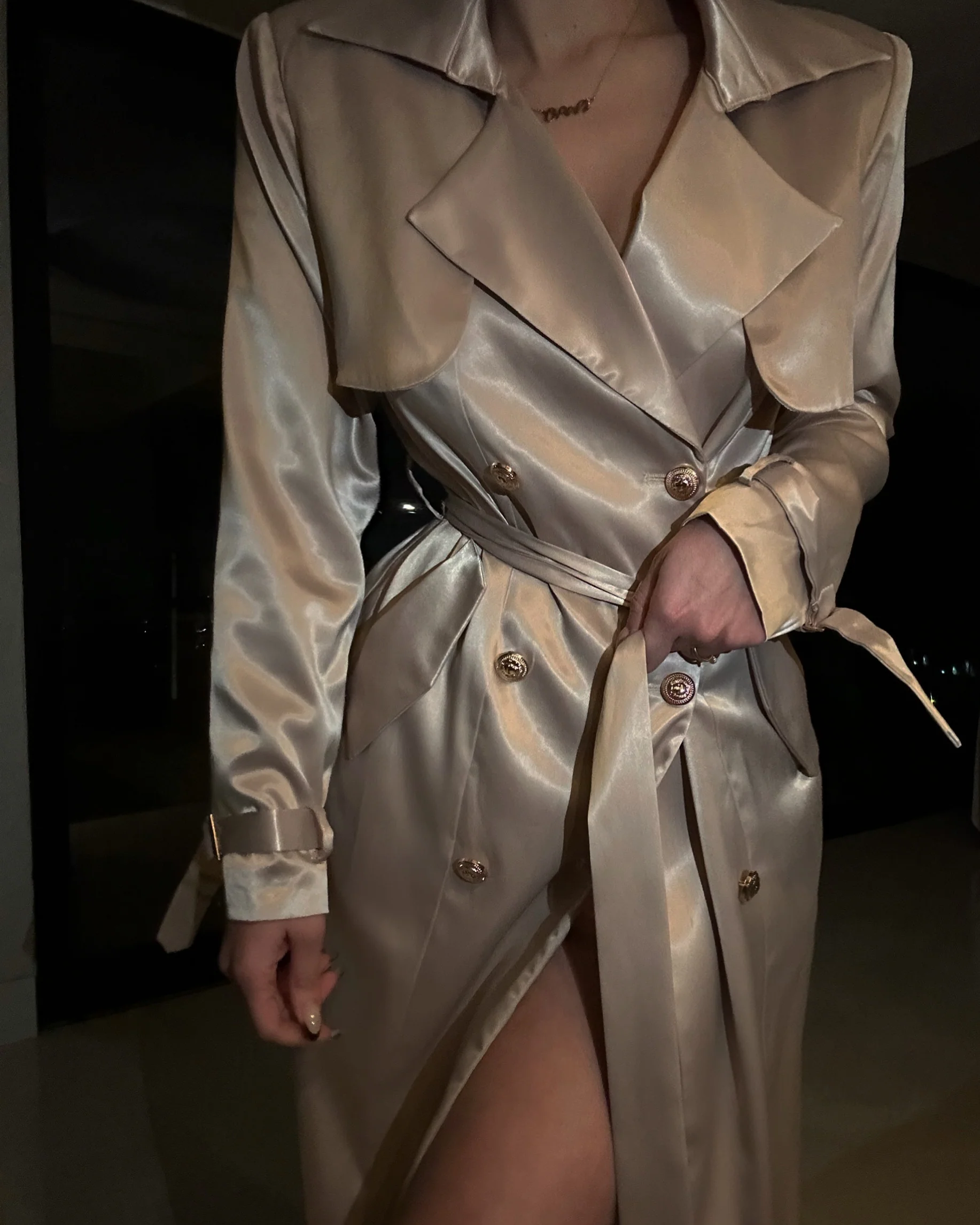 ‘Jennifer' Silk Coat in champagne - Image 3