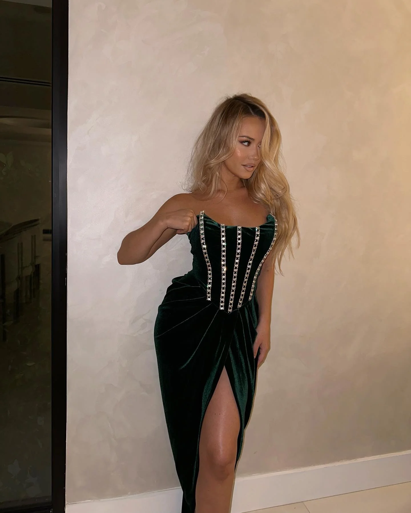 ‘Lala' Crystal Detailed Dress in emerald green - Image 2