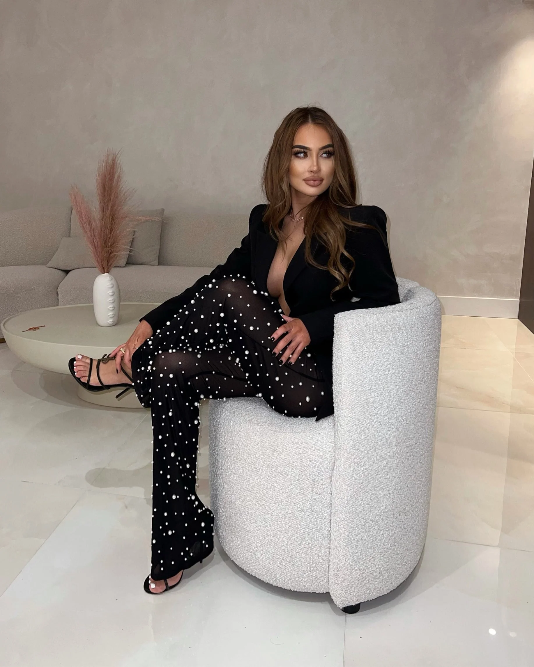 ‘MELISSA' Blazer & Pearl Detailed Pants Set in BLACK - Image 2