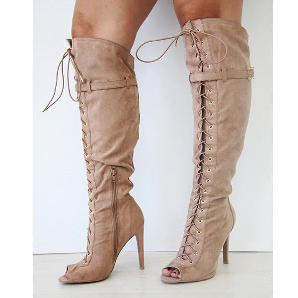Mocha Laced Up Suede Boots - Image 2