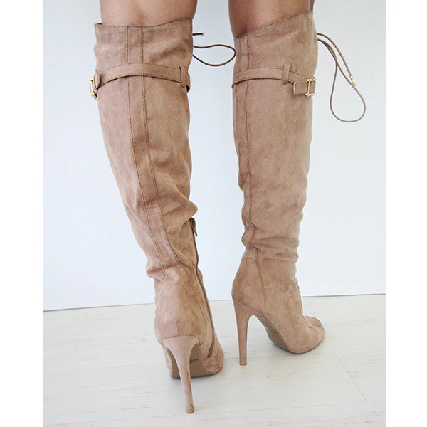 Mocha Laced Up Suede Boots - Image 3
