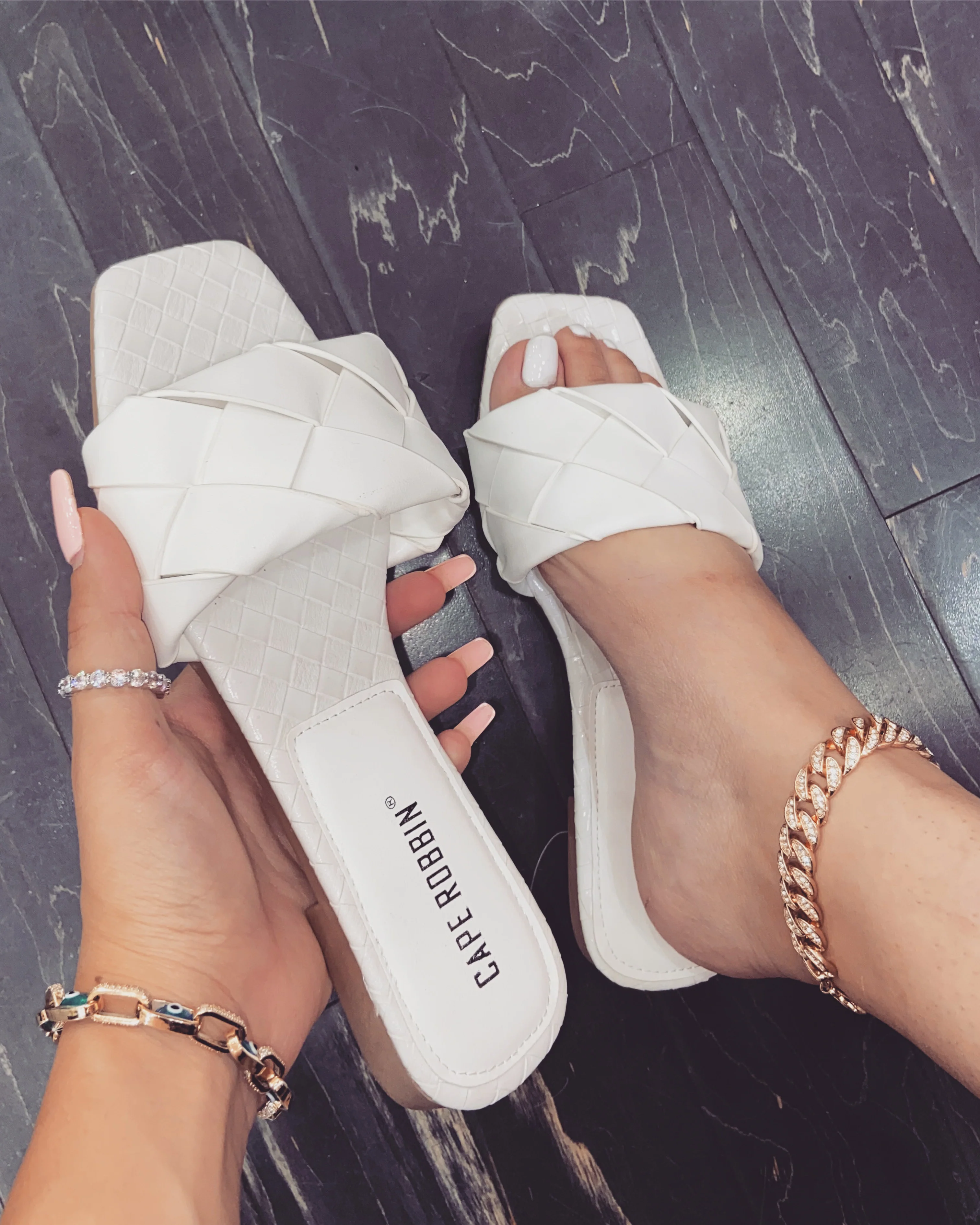 ‘PARIZ’ Woven Sandals in WHITE - Image 3