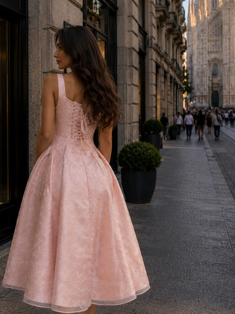 “Rose Reverie” fit-and-flare structured dress - Image 4