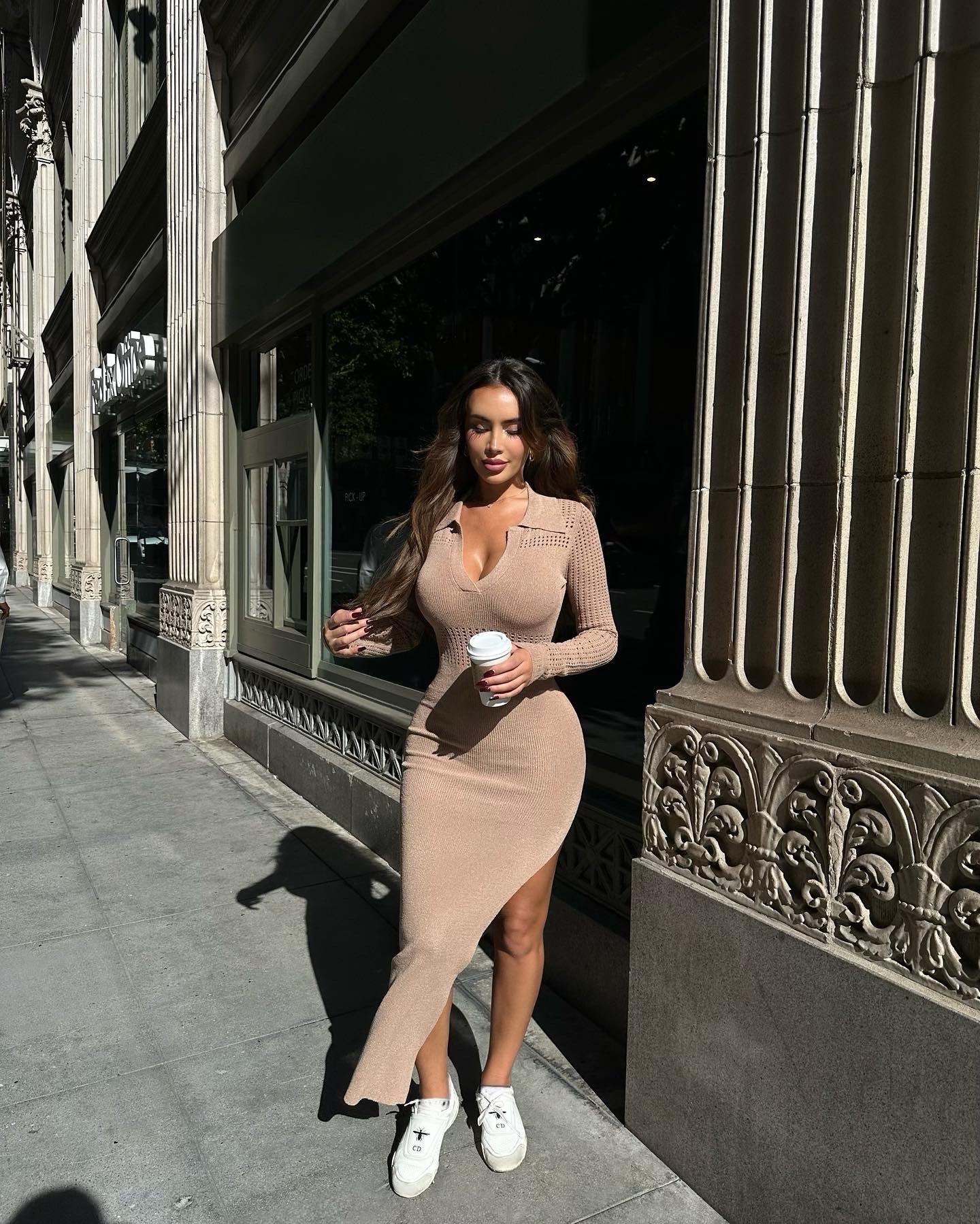 'Sunkissed' Knitted Dress in Nude - Image 3